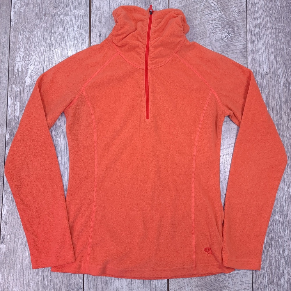 Mountain Hardwear Fleece Pullover Women XS Orange Quarter Zip Microfleece Top
